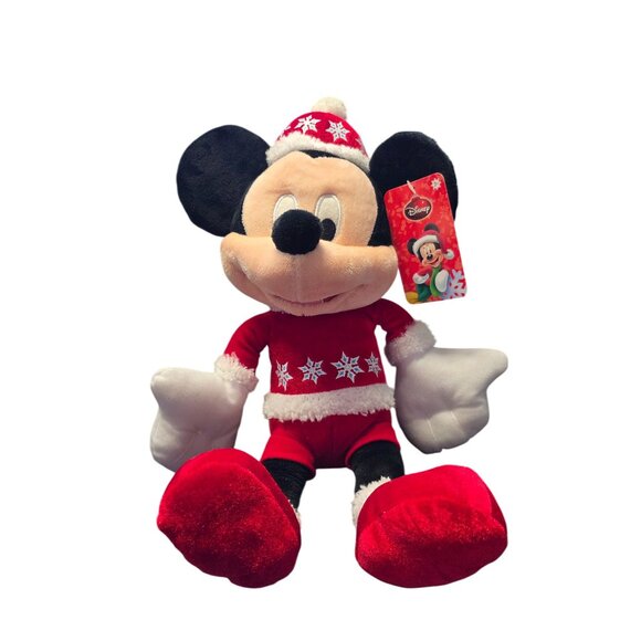 Christmas Disney Mickey Mouse Snowflakes Red And White Plush - Picture 3 of 10
